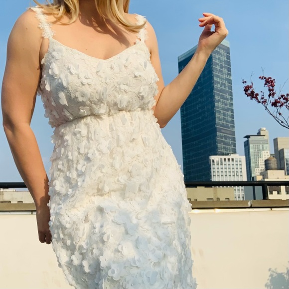 ELLIATT Metallic Center Floral Appliqués A-line Ivory Midi Dress XS P